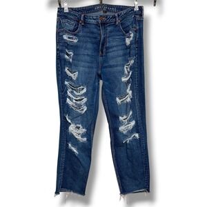 American Eagle Outfitters Mom Jeans Ripped Distressed Blue Denim Women 18 Grunge